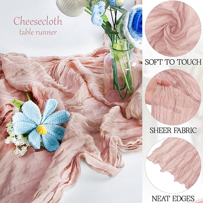 6 Pack Dusty Pink Cheesecloth Table Runner 23x120 inch Rustic Boho Gauze Table - Image 5