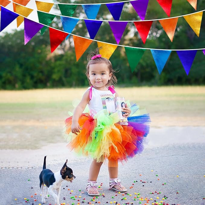Rainbow Party Decorations Colorful Metallic Fabric Triangle Pennant Banner Flag - Image 5