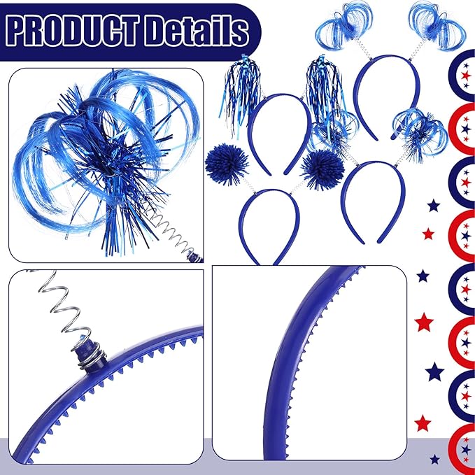Censen 12 Pcs Halloween Pom Pom Party Headbands Tinsel Ponytails Spirit Head - Image 3