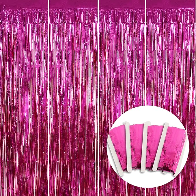 BEISHIDA 4 Pcs Hot Pink Rosered Door Streamers Curtain Party Streamers Backdrop by Beishida