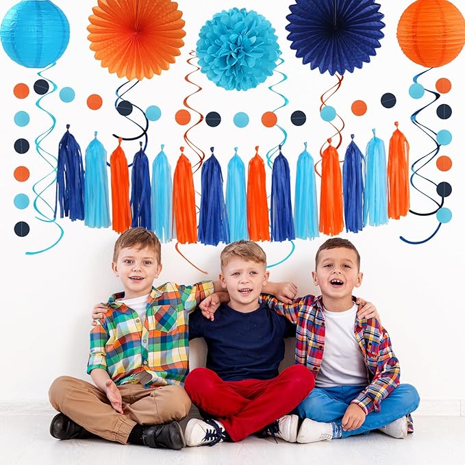 Royal-Navy Blue Orange Happy-Birthday Party-Decorations - Image 6