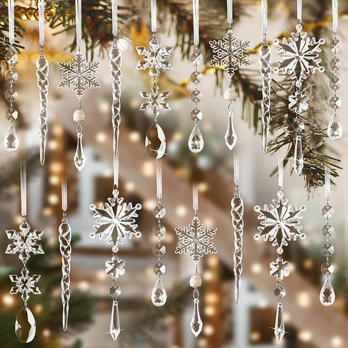 AuroTrends Christmas Tree Decorations 18Pcs, Acrylic Crystal Ornaments by AuroTrendsDirect