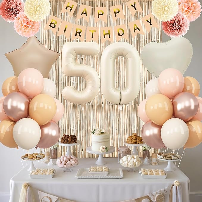 Beige 50th Birthday Decorations - Image 3