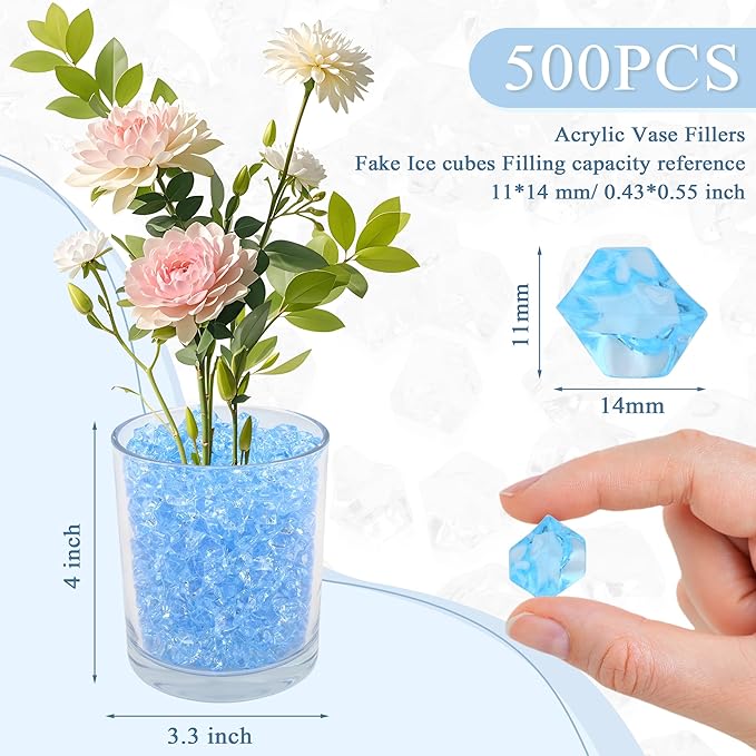 YATOJUZI 500pcs Fake Ice Cubes Sky Blue Acrylic Crushed Rocks Vase Fillers - Image 2