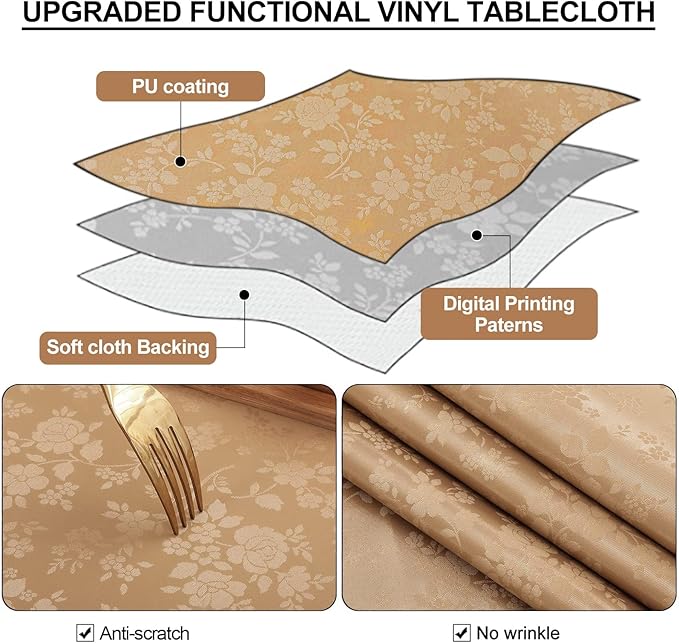 Smiry Round Table Cloth, Waterproof Heavy Duty Vinyl Tablecloths, Wipeable - Image 3