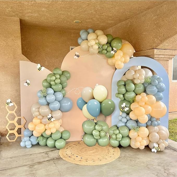 Sage Green Blue Balloons, 12 Inchs Dusty Blue Yellow Avocado Green Apricot - Image 5