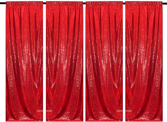 Red Sequin Backdrop Curtains 4 Panels 2FTx8FT Glitter Red Drapes Photo Backdrop by WISPET