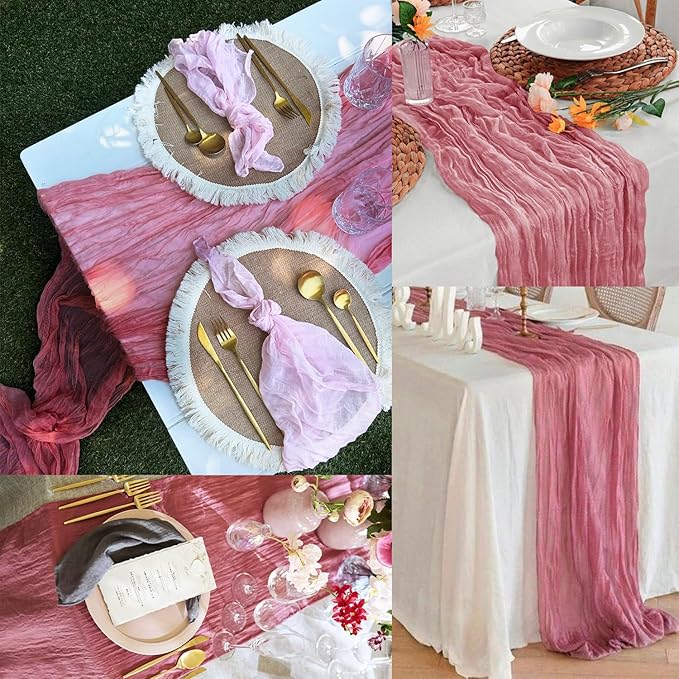6 Pack Dusty Rose 10FT Cheesecloth Table Runner 20 x 120 Inch Long Rustic Gauze - Image 6