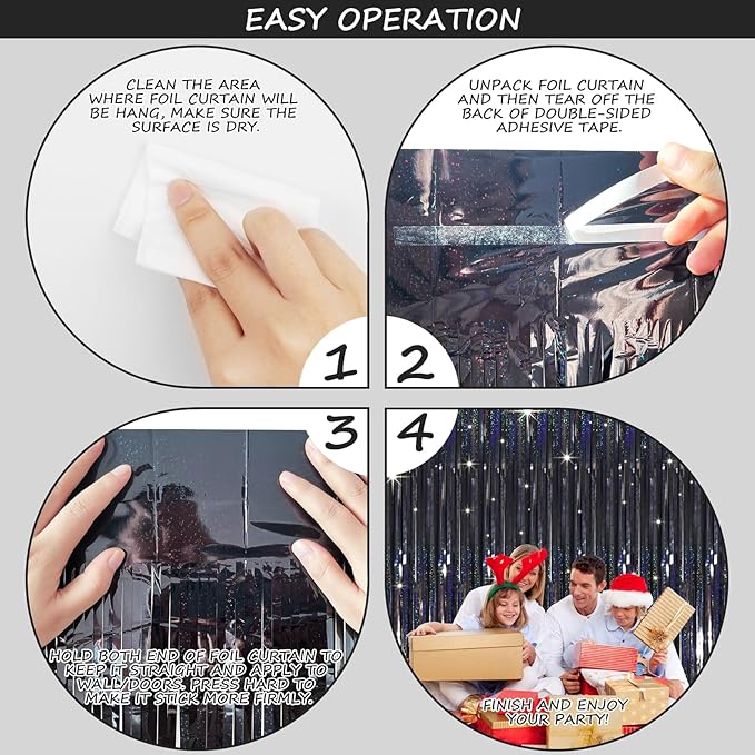 QRabbit 4 Pack Black Tinsel Foil Fringe Curtains - Image 4