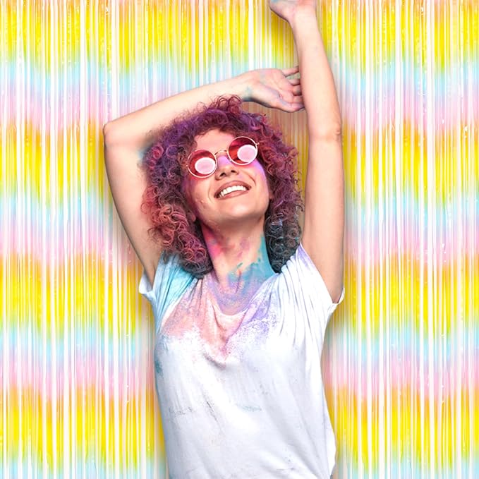 3 Pack 3.3 x 8.2 ft Pastel Rainbow Foil Fringe Backdrop Curtains, Tinsel - Image 7