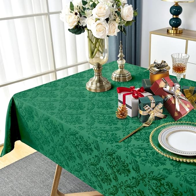 Christmas Green Square Jacquard Tablecloth, Damask Table Cloth, Spill Proof - Image 5