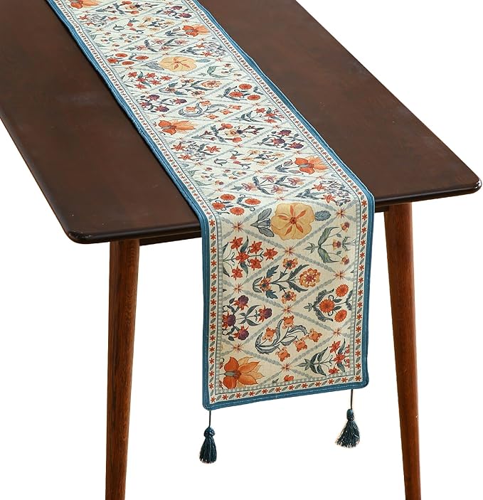 ISAENNE Designer Bohemian Elegant Linen Table Runner 102 Inches Long, Colorful by Isaennehomedecoration