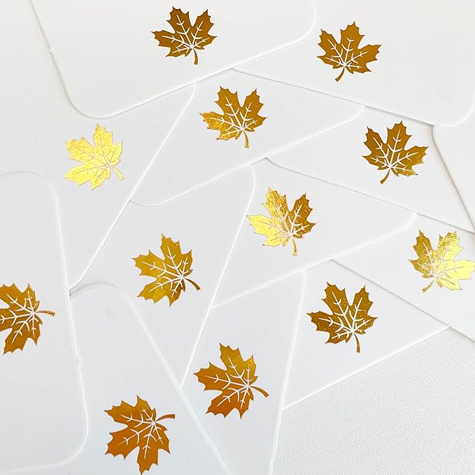100 Pcs Blank Gift Tags with String Gold Foil Maple Leaf Fall Large Gift Tags - Image 2