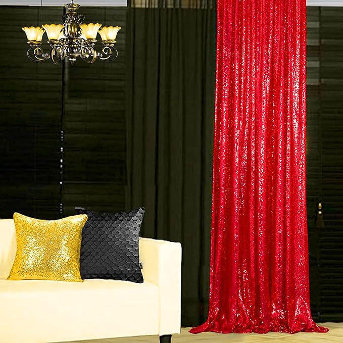 Red Sequin Backdrop Curtains 4 Panels 2FTx8FT Wedding Photo Backdrop Glitter - Image 8