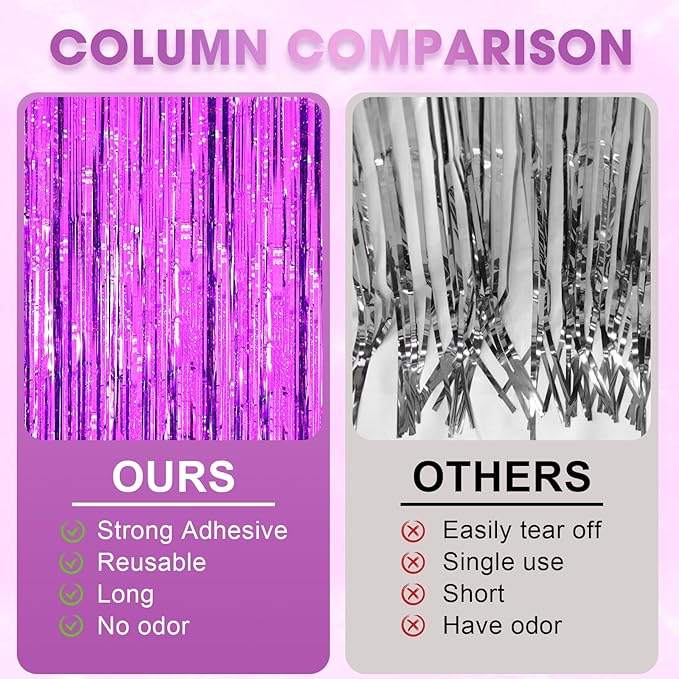 2 Pack Purple Tinsel Foil Fringe Curtains, Metallic Tinsel Party Streamers - Image 6