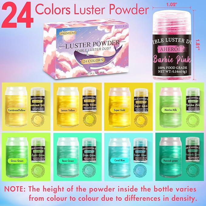 Aheroi Edible Glitter, 24 Colors Luster Dust Edible, Cocktail Glitter Luster - Image 2