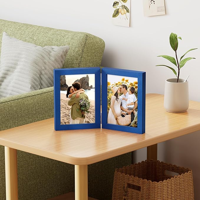 decorUhome Double 4x6 Picture Frame Vertical, Engineered Wood Bifold Photo Frame - Image 2