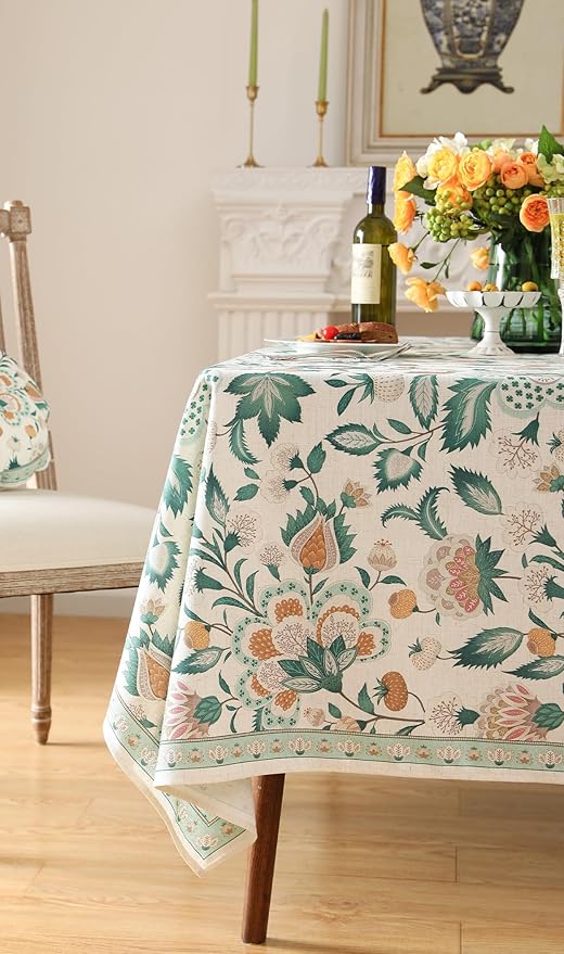 patdrea Designer Green Rectangle Table Cloth, Vintage Italian Floral Country - Image 9