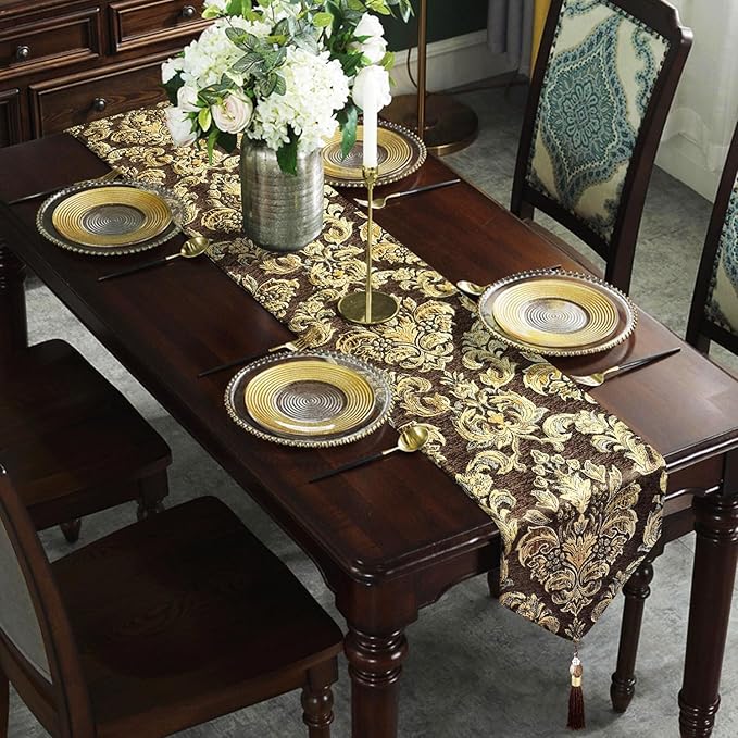 Glittering Colorful Jacquard Table Runner 72 inches Long Chenille and Satin - Image 3