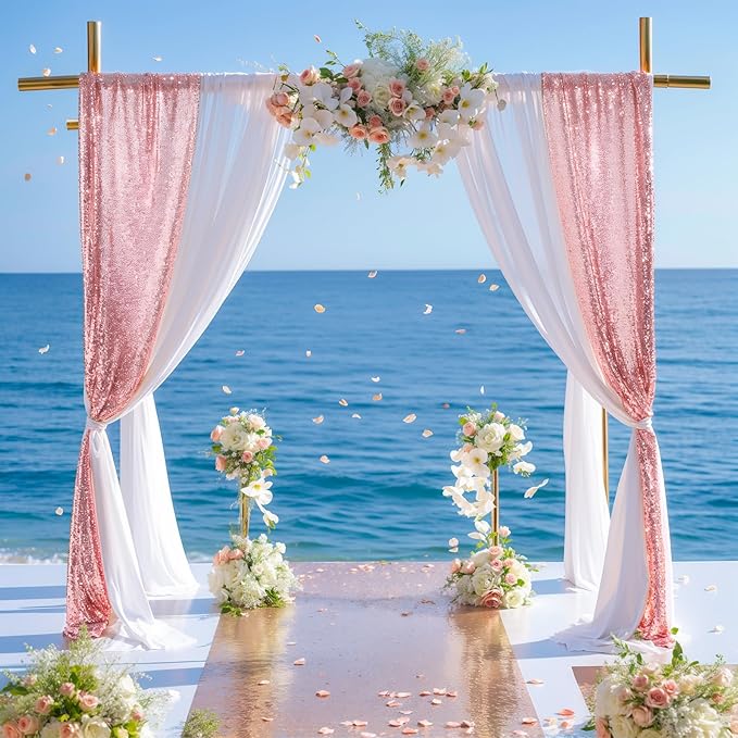 Wedding Arch Draping Fabric, 1 Panel 28" x19ft White Arch Drapes & 1 Panel 16" - Image 5