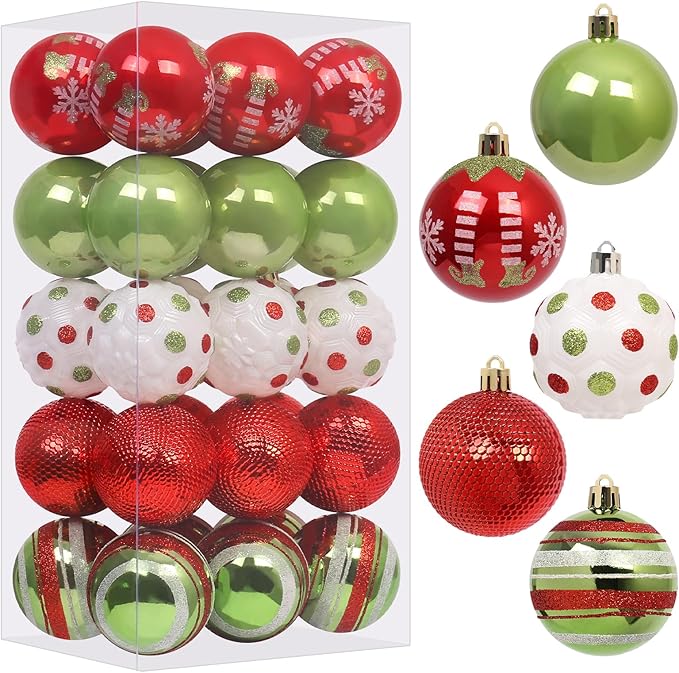 RoseCraft 30PCS Christmas Ornaments Set, 60MM/2.36" Red Green White Christmas by RoseCraft