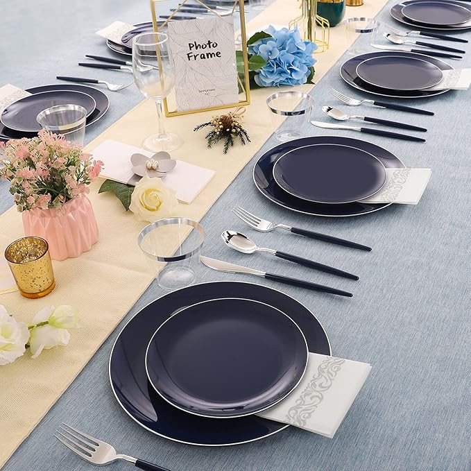 KIRE 175Pcs Blue Plastic Plates - Image 5