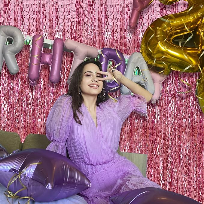 Pink Foil Curtain Backdrop Happy Birthday Decorations - Image 6