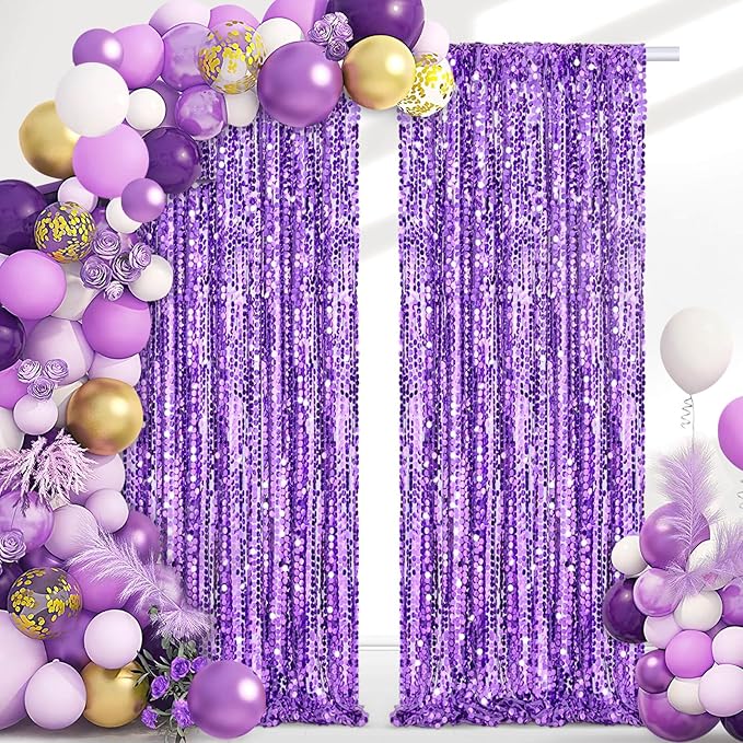Backdrop Curtains 2 Packs 4x8FT Purple Party Theme Decoration Wedding Sequin - Image 2