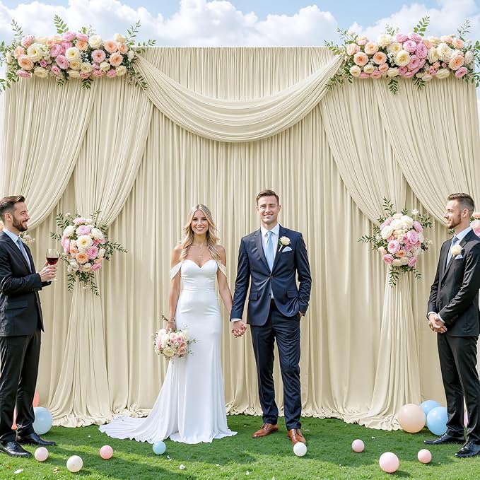 20ft x 12ft Beige Backdrop Curtains Wrinkle Free Backdrop Curtain - Image 3