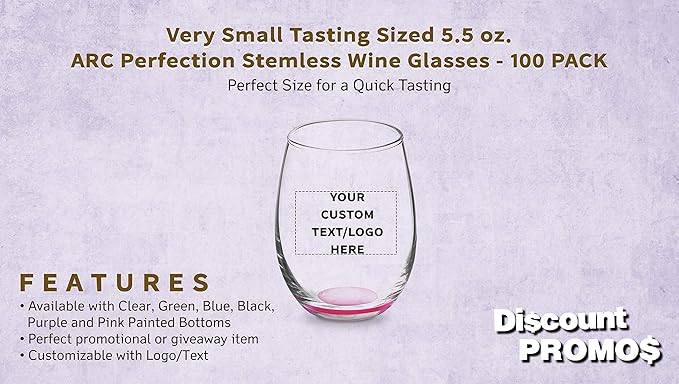 Custom Stemless Wine Glasses by ARC 5.5 oz. Set of 100, Personalized Bulk Pack - Image 2