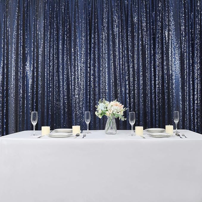 Hahuho Navy Sequin Backdrop Curtain, Party Decoration（4 Panels, 2FT x 8FT - Image 7
