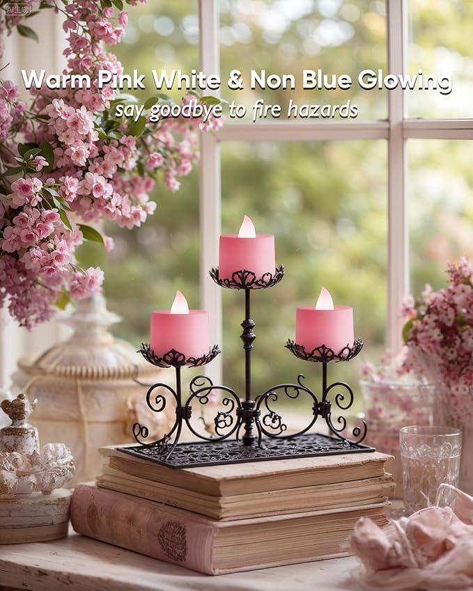 Amagic 24 Pack Pink LED Tea Lights, Flameless Votive Candles, Electric Fake - Image 3