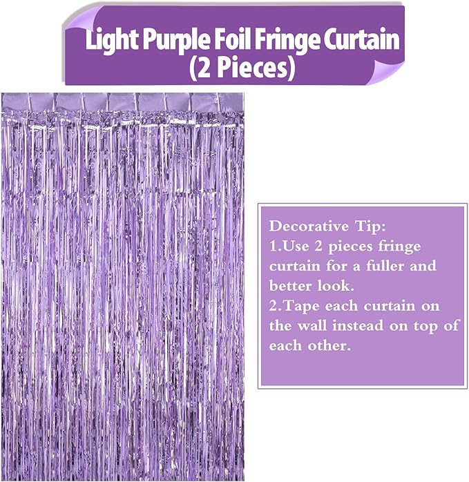 2 Pack Light Purple Fringe Curtains Foil Shiny Fringe Backdrop Tinsel Door - Image 7