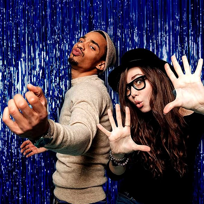 4 Pack Blue Foil Fringe Curtain Backdrop, 3.28Ftx8.2Ft Metallic Tinsel Streamers - Image 5