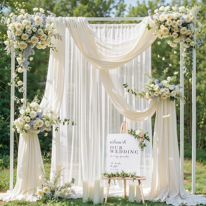 Wedding Arch Draping Fabric, 1 Panel 18FT Beige Arch Drapes Chiffon Fabric - Image 4