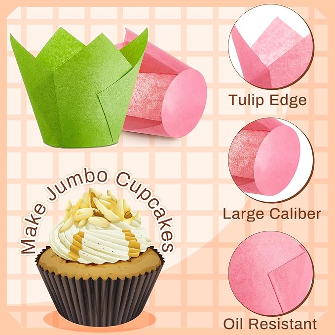 300 Pcs Jumbo Muffin Liners for Baking 2-1/4" x 4" Large Tulip Cupcake Liners - Image 3
