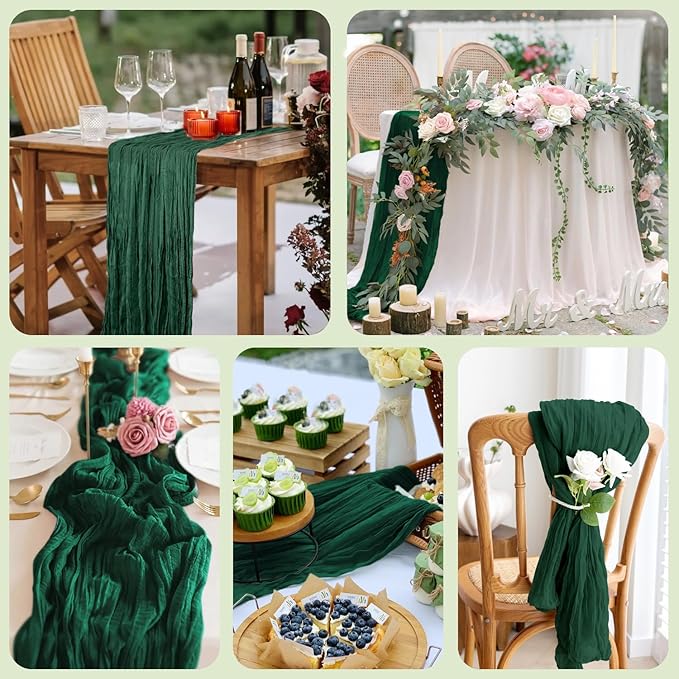 Asee'm 6PCS Table Runner Cheesecloth 10FT Emerald Green Boho Gauze Fabric - Image 7