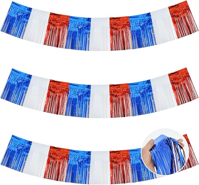 BEISHIDA 3 Packs Metallic Foil Fringe Garland Red White Blue Wall Hanging by Beishida