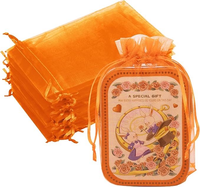 50 Pack Orange Organza Bags 6x9 Inch, Mesh Bag Drawstring by CRWEETY