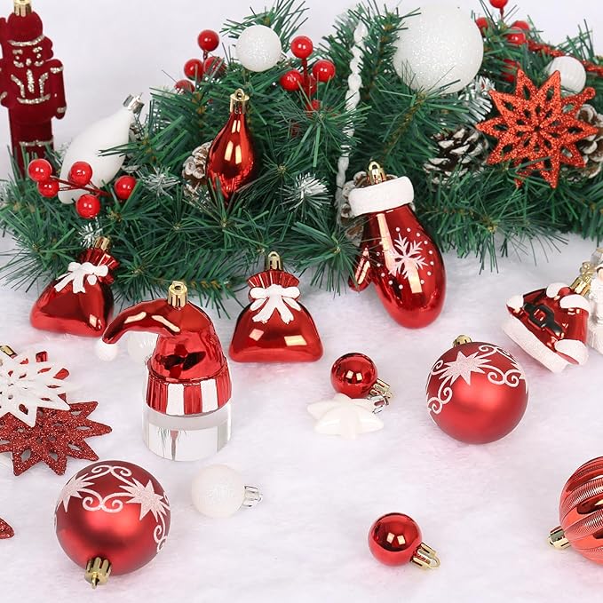 Red White Christmas Ornaments Set, - Image 6