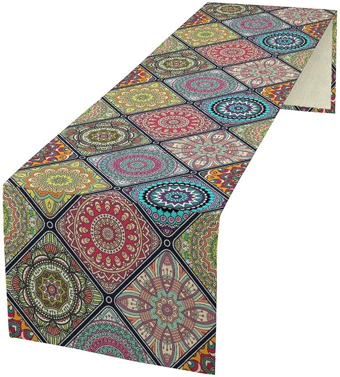 Boho Bohemian Table Runner, Vintage Indian Floral Print Table Cover by JanJCurt