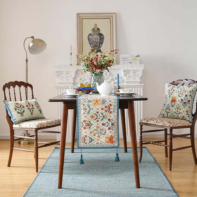 ISAENNE Designer Bohemian Elegant Linen Extra Long Table Runner 118 Inches - Image 3