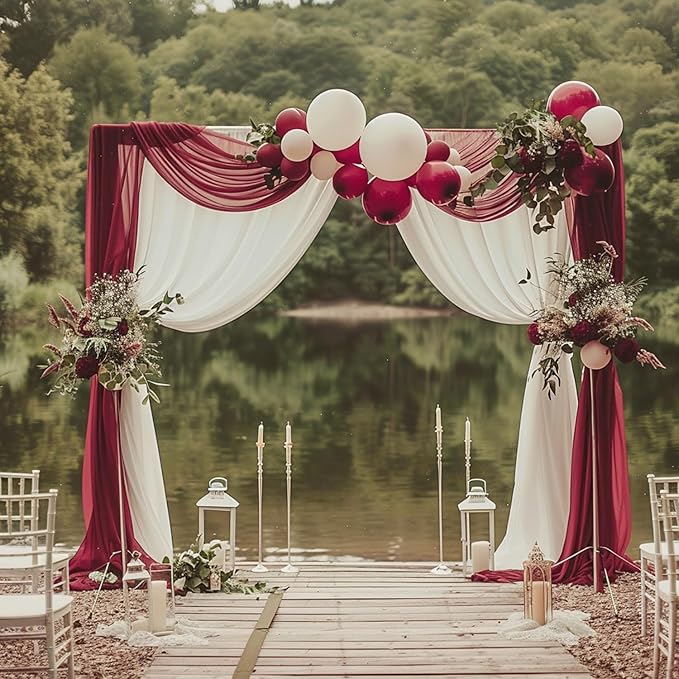 Wokceer Wedding Arch Draping Fabric 6 Panels 28.7" x 20FT Burgundy Drapes Sheer - Image 3