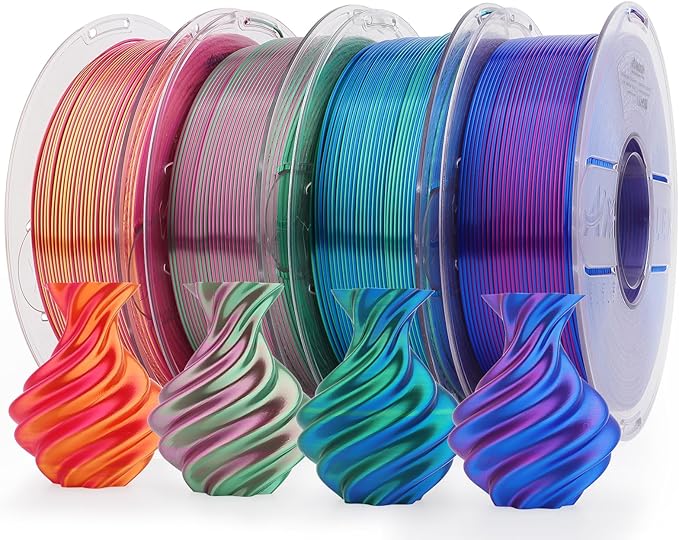 AMOLEN Silk PLA 3D Printer Filament Bundle, Shiny Dual Color PLA Filament by AMOLEN
