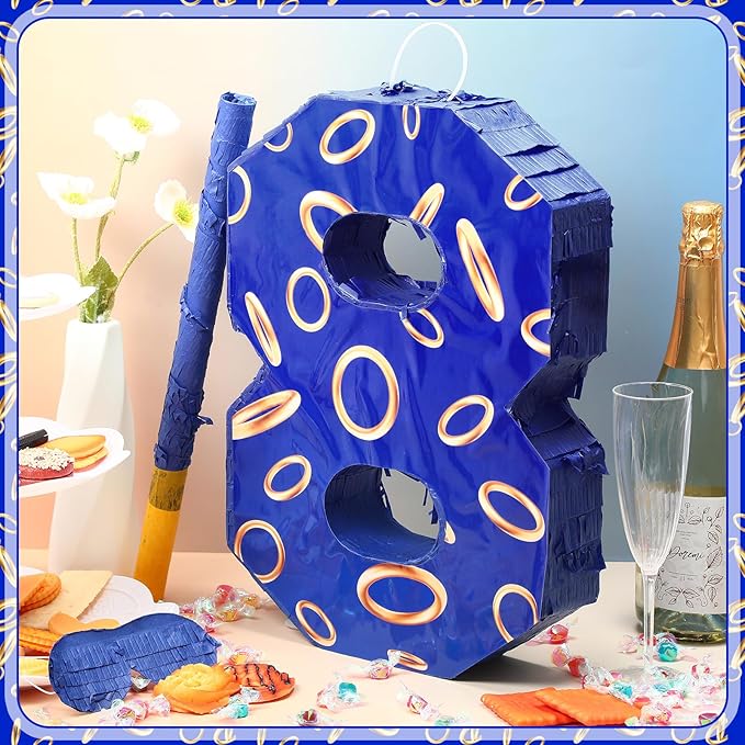 Number 8 Blue and Golden Rings Piñata - Image 5