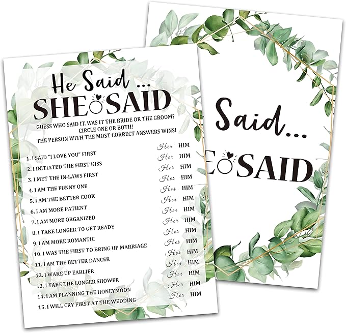 Bridal Shower Game Cards, He Said She Said Game, Tropical Jungle Theme by Huastatewolf