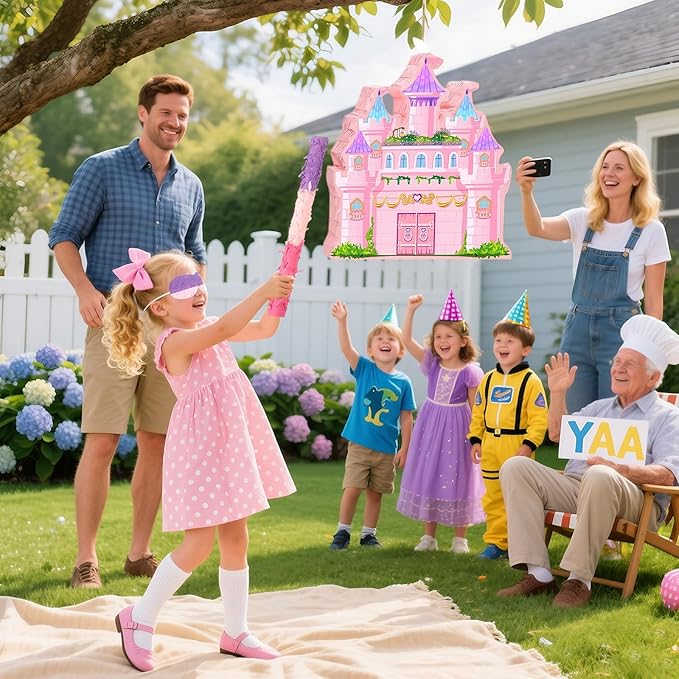 Princess Castle Pinata for Girl Birthday Party Supplies Pink Decorations Fairy - Image 5