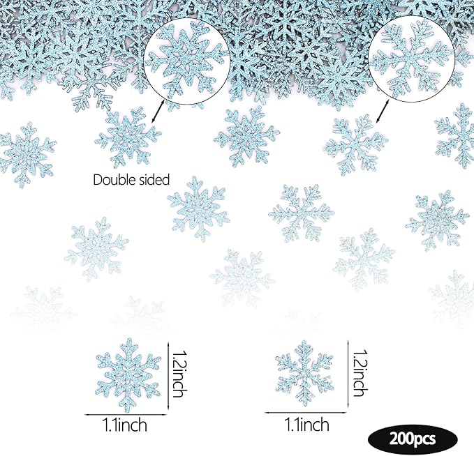 200PC Blue Glitter Snowflake Confetti Winter Wonderland Table Decorations - Image 2