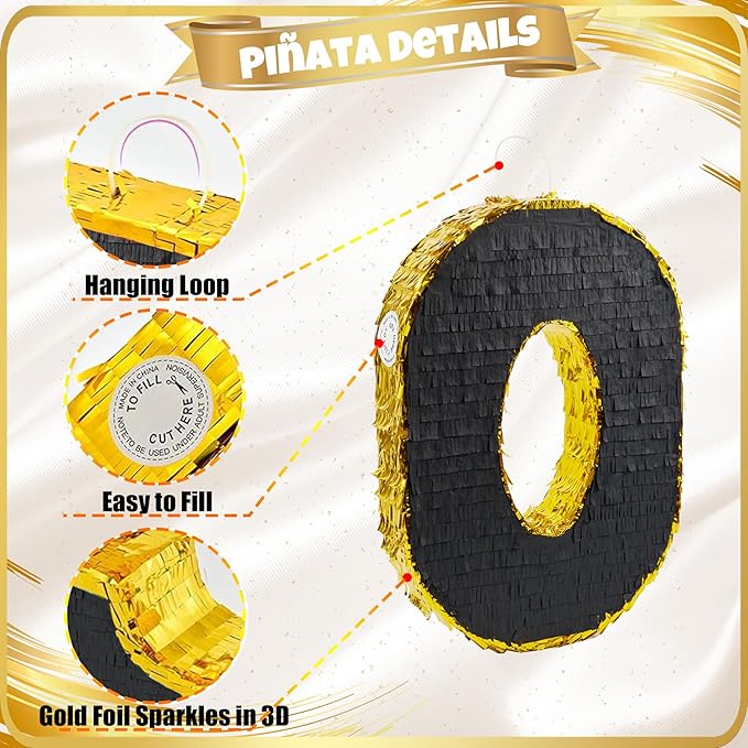 PCFING 20 Inch Number 0 Piñata Gold Black - Image 4