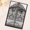 50Pcs Wedding Invitation Kit Black Fences Fold Laser Cut Invitation Pocket by AdasBridal